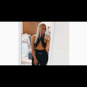 Black criss cross in front body suit brand new
